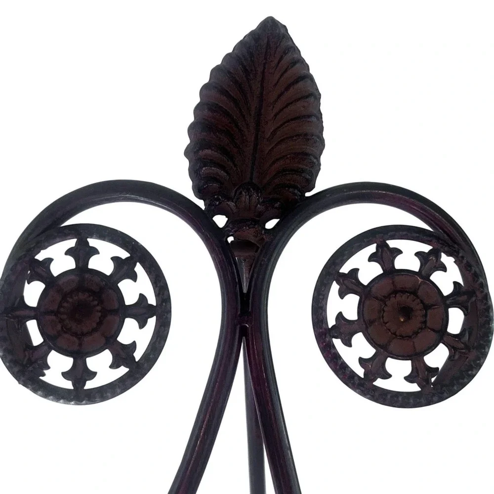 Bronzed Iron Easel Plate Book Stand Display Holder Leaf Scroll 22x14‎